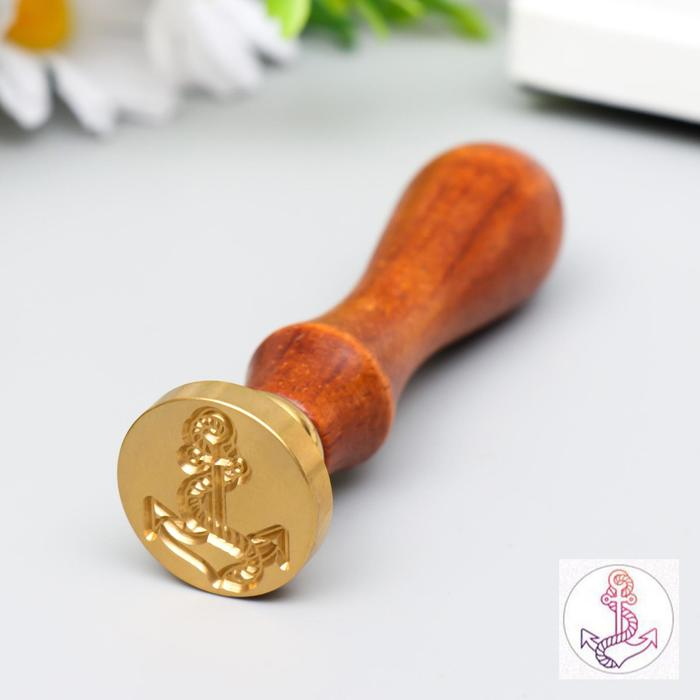 Печать для сургуча с деревянной ручкой "Якорь с верёвкой" 9х2,5х2,5 см