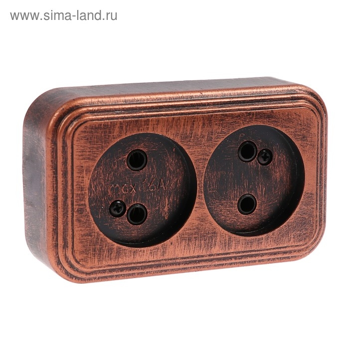 Розетка  Розетка "Элект" RA 16-237-ЧМ, 16 А, 250 В, двухместная, открытая, без з/к, черная под медь