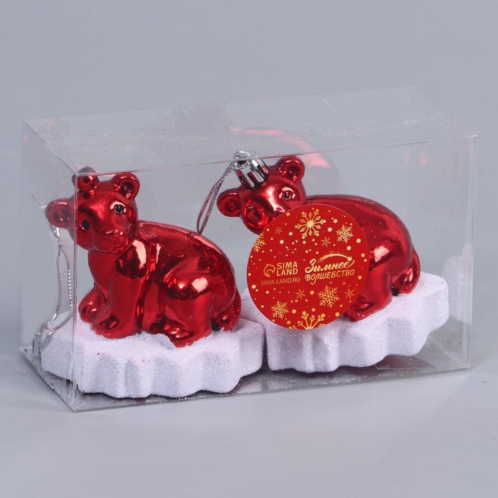 Украшение ёлочное Украшение ёлочное "Мишутка на льдине" (набор 2 шт) 5,5х7,5х8 см, красный