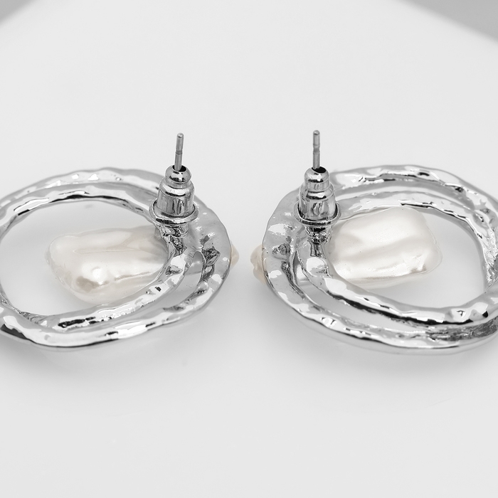 Серьги с жемчугом «Бусина» двойной круг, цвет серебро Серьги с жемчугом «Бусина» двойной круг, цвет серебро