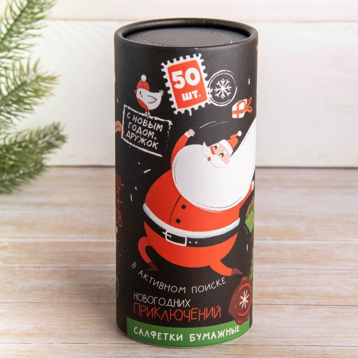 Салфетки бумажные в тубусе «Новый год! В поиске приключений», 50 шт, двухслойные