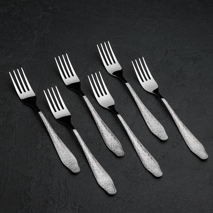 Вилка столовая &laquo;Дубрава&raquo;, длина 19,5 см, толщина 2 мм, цвет серебряный