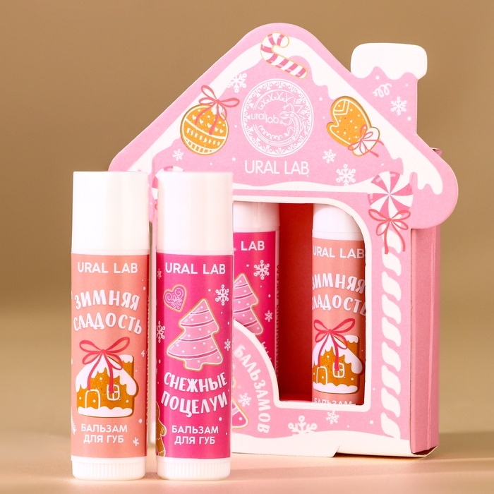 Подарочный набор URAL LAB: бальзам для губ, 2х10 г, аромат пряника и клубничного джема, Новый Год Подарочный набор URAL LAB: бальзам для губ, 2х10 г, аромат пряника и клубничного джема, Новый Год