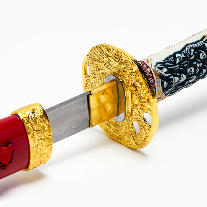 Сувенирное оружие «Катана на подставке», красные ножны, голова дракона на рукоятке, 108 см