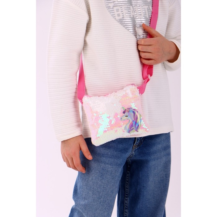 Сумка детская для девочки «Единорог», отдел на молнии, с пайетками, цвет розовый Сумка детская для девочки «Единорог», отдел на молнии, с пайетками, цвет розовый