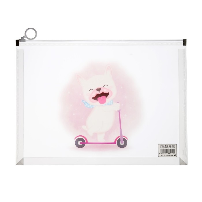 Папка-конверт на молнии формат А4, 180мкр, прозрачная с рисунком Папка-конверт на молнии формат А4, 180мкр, прозрачная с рисунком "Зверушки", МИКС