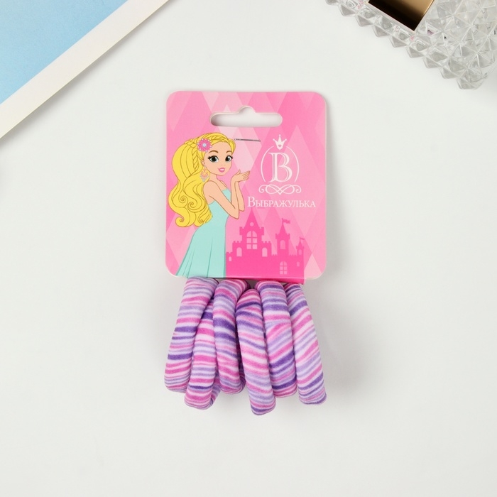 Резинка для волос Резинка для волос "Лина" (набор 6 шт) полоски, 4 см, сиреневый