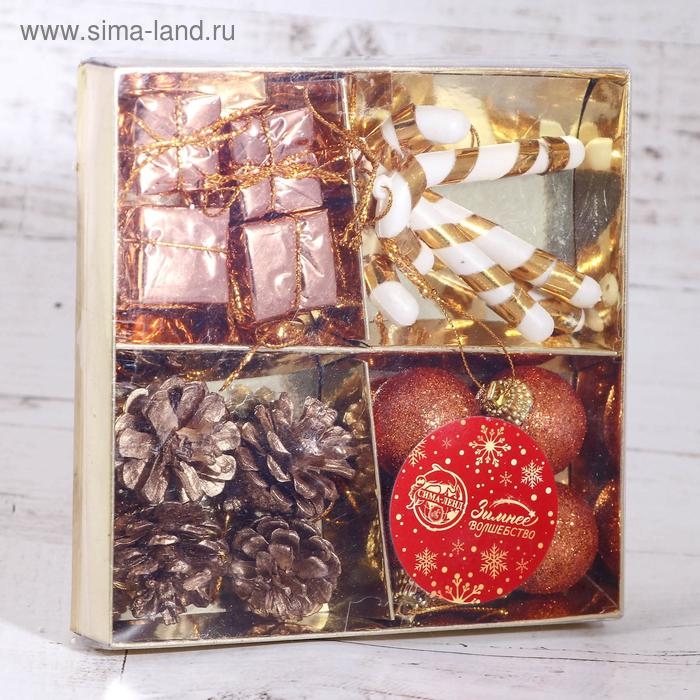 Набор украшений пластик 16 шт Набор украшений пластик 16 шт "Сюрприз" (4 подарка, 4 шишки, 4 шара, 4 палочки)