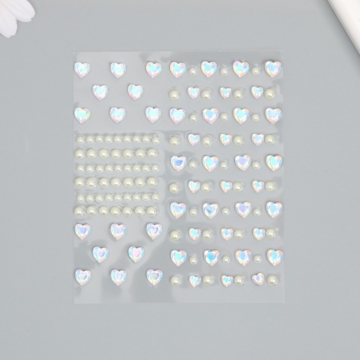 Наклейка пластик стразы Наклейка пластик стразы "Сердечки и жемчужины" 12х10 см