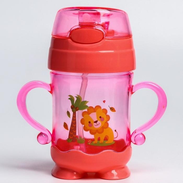 Поильник детский с силиконовой трубочкой, 220 мл., с ручками, цвета МИКС Поильник детский с силиконовой трубочкой, 220 мл., с ручками, цвета МИКС