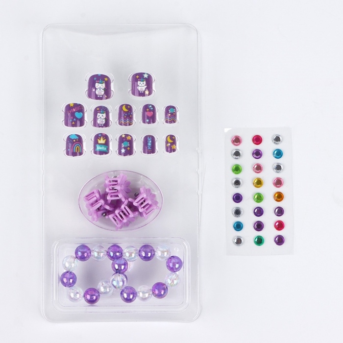 Детские накладные ногти «Радужный Единорожка», 12 шт, набор с браслетом и заколками Детские накладные ногти «Радужный Единорожка», 12 шт, набор с браслетом и заколками