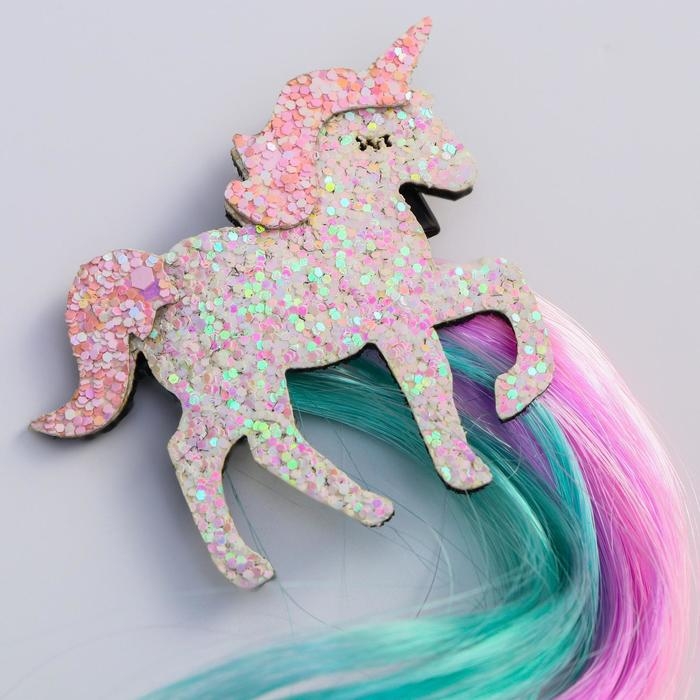 Прядь для волос на заколке Прядь для волос на заколке "Единорог" 40 см