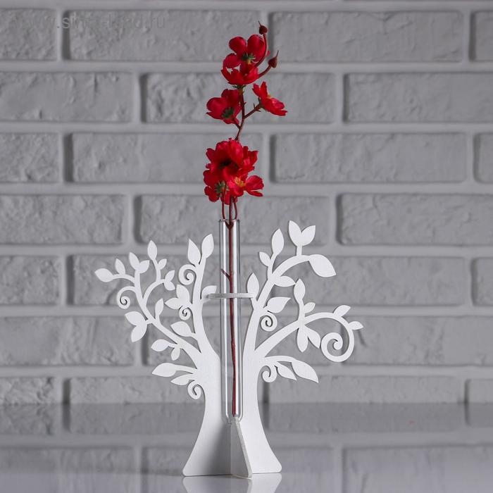 Кашпо деревянное 21×7.6×18.6 см с 1 колбой  Кашпо деревянное 21×7.6×18.6 см с 1 колбой "Дерево", белый