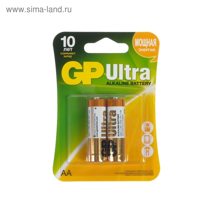 Батарейка алкалиновая GP Ultra, AA, LR6-2BL, 1.5В, блистер, 2 шт. Батарейка алкалиновая GP Ultra, AA, LR6-2BL, 1.5В, блистер, 2 шт.