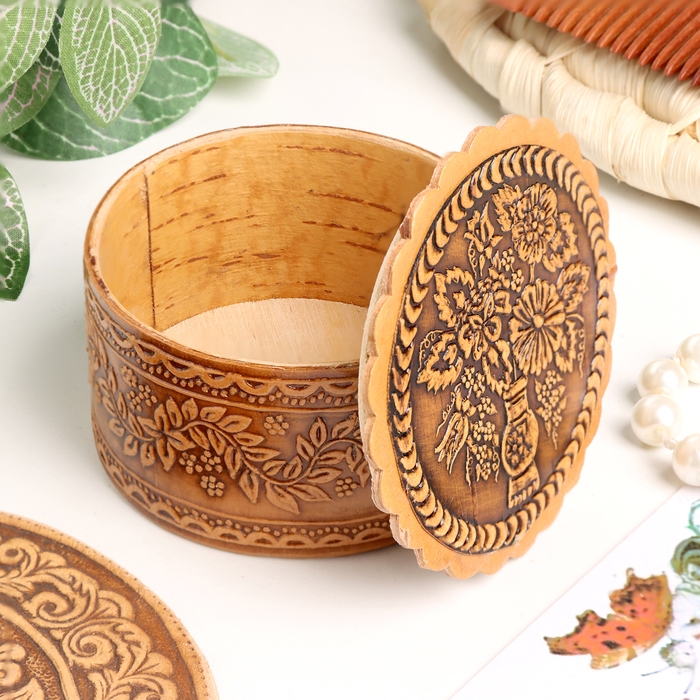 Шкатулка  Шкатулка "Букет", 60 х 35 мм, береста