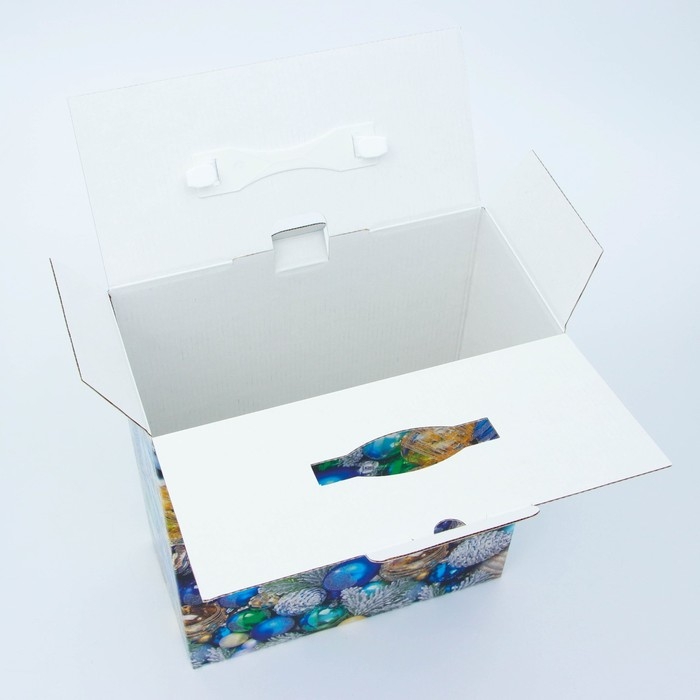 Новый год. Подарочная коробка Новогодняя Коробка большая подарочная с пластиковой ручкой Новый год. Подарочная коробка Новогодняя Коробка большая подарочная с пластиковой ручкой "Блеск" 285х140х330 мм.