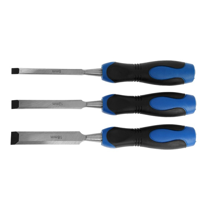 Набор стамесок-долот ТУНДРА, металлический затыльник, 2К рукоятка, 8-12-18 мм Набор стамесок-долот ТУНДРА, металлический затыльник, 2К рукоятка, 8-12-18 мм