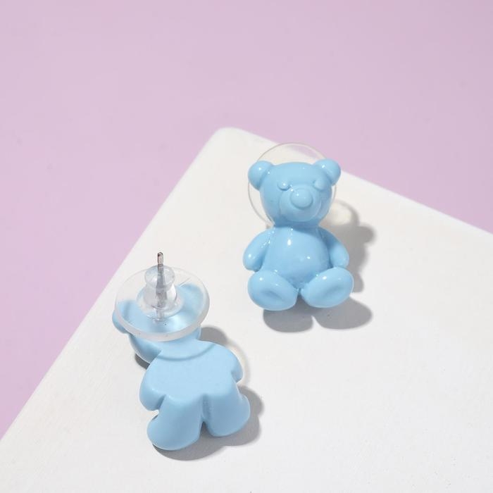 Серьги пластик «Мишки» объёмные, цвет голубой Серьги пластик «Мишки» объёмные, цвет голубой