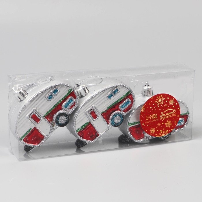 Набор украшений пластик 3 шт Набор украшений пластик 3 шт "Фургончики" 4х7 см, красный
