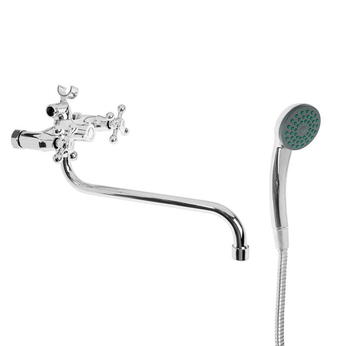 Cмеситель для ванны Accoona A7176, двухрычажный, излив 300 мм, с душевым набором, хром Cмеситель для ванны Accoona A7176, двухрычажный, излив 300 мм, с душевым набором, хром