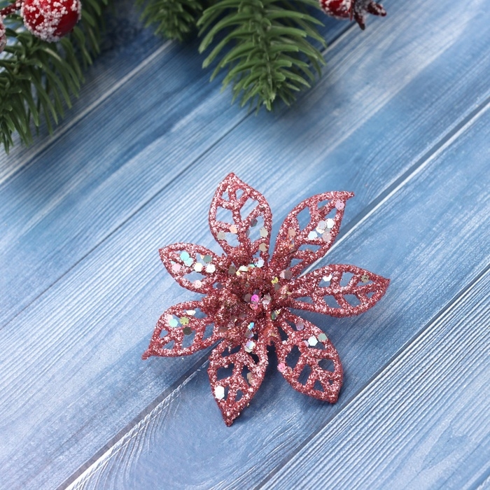 Украшение ёлочное Украшение ёлочное "Блестящие цветки" (набор 6 шт) 6х6 см, микс