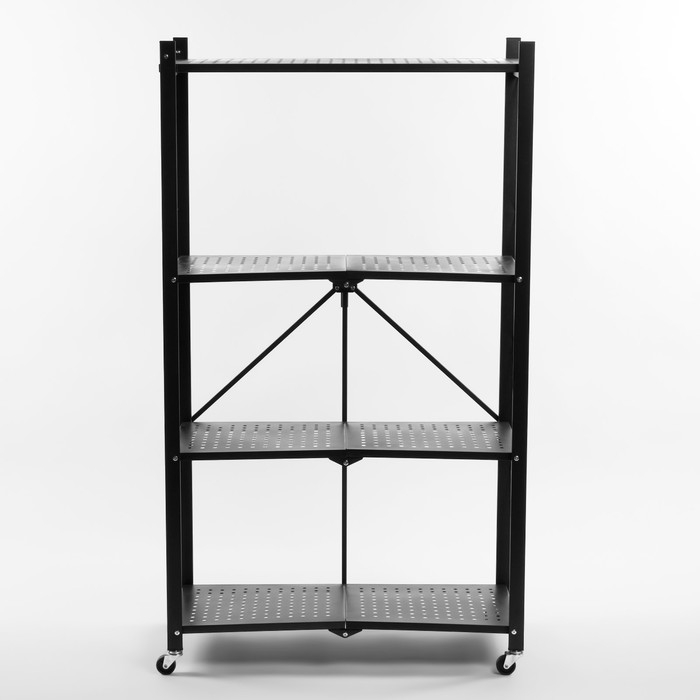 Стеллаж складной на колесах, 4 полки, 72×34×122см, цвет чёрный матовый