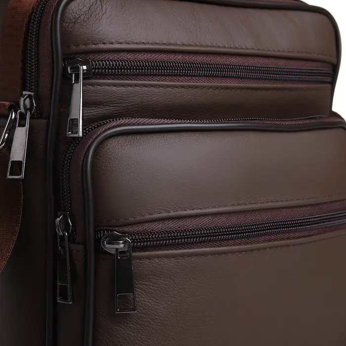 Сумка кросс-боди мужская на молнии, с ручкой, 3 наружных кармана, 19&times;8.5&times;25 см, коричневая