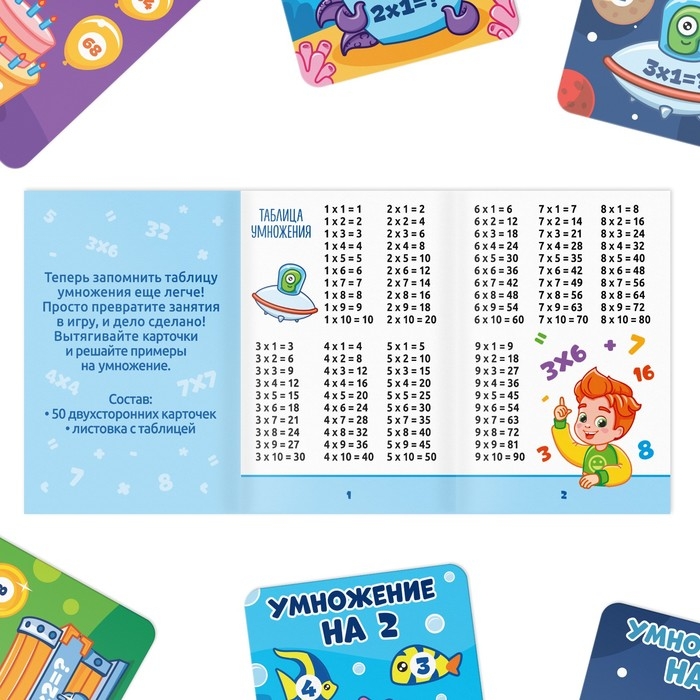 Настольная игра «Умножаем на раз-два», 50 карт, 7+ Настольная игра «Умножаем на раз-два», 50 карт, 7+