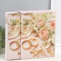 Фотоальбом на 200 фото 10х15 см "Кольца молодых и букет с розами" в коробке 5,5х20,5х26 см   1096272