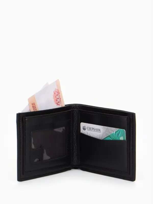 Портмоне мужское без застёжки, отдел для купюр, монет и карт, чёрное