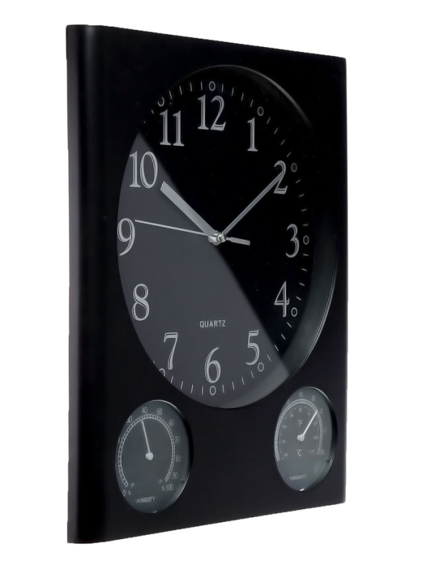 Часы настенные интерьерные с термометром и гигрометром, плавный ход, 31.5×26 см, d-22.5 см