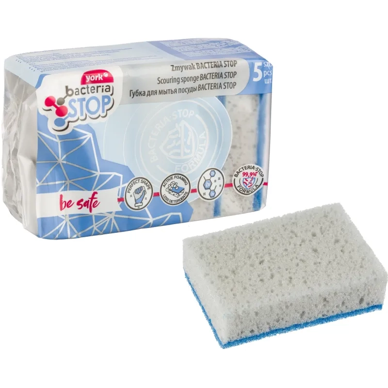 Губки для мытья посуды YORK бактерия стоп антибактериальные 5шт/уп