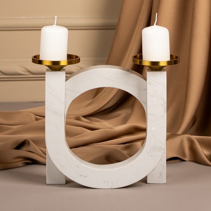 Подсвечник латунь, мрамор «Камелия» 19 х 18 х 8 см