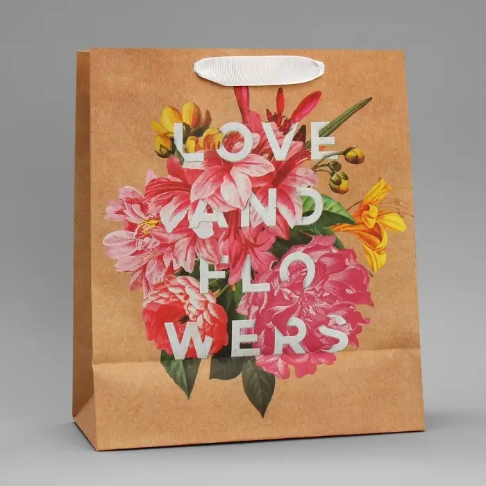 Пакет подарочный крафтовый, упаковка, «Love and flowers», 23 х 27 х 11.5 см Пакет подарочный крафтовый, упаковка, «Love and flowers», 23 х 27 х 11.5 см