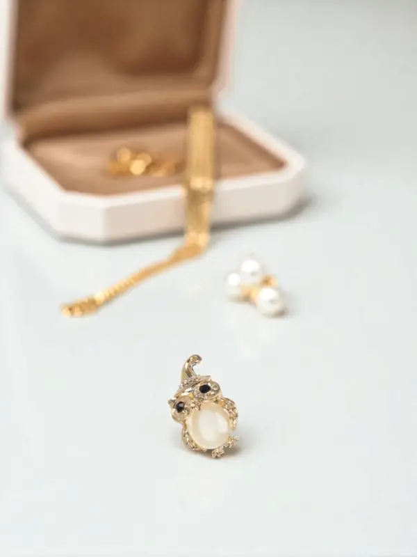 Брошь &laquo;Филин в колпаке&raquo;, чёрный, белая в золоте