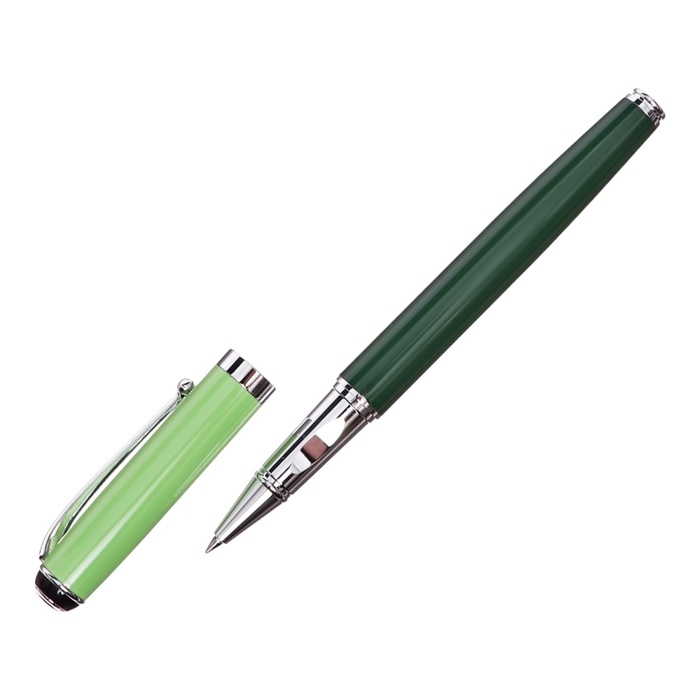 Ручка подарочная роллер в кожзам футляре Классика корпус зеленый/серебро Ручка подарочная роллер в кожзам футляре Классика корпус зеленый/серебро