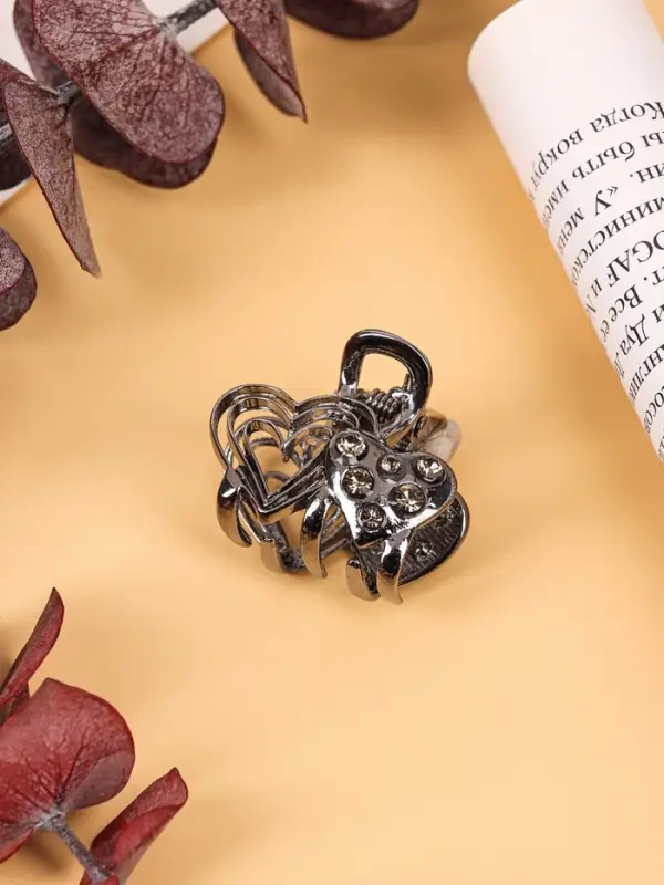 Крабик для волос &laquo;Оливия&raquo;, сердца, 2.5 см, чёрный