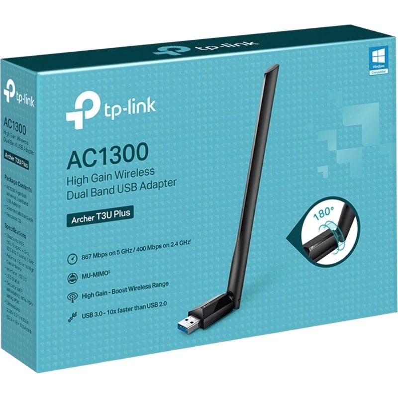 Сетевой адаптер TP-Link Archer T3U Plus,AC1300 двухдиапазонный,Wi-Fi,USB3.0
