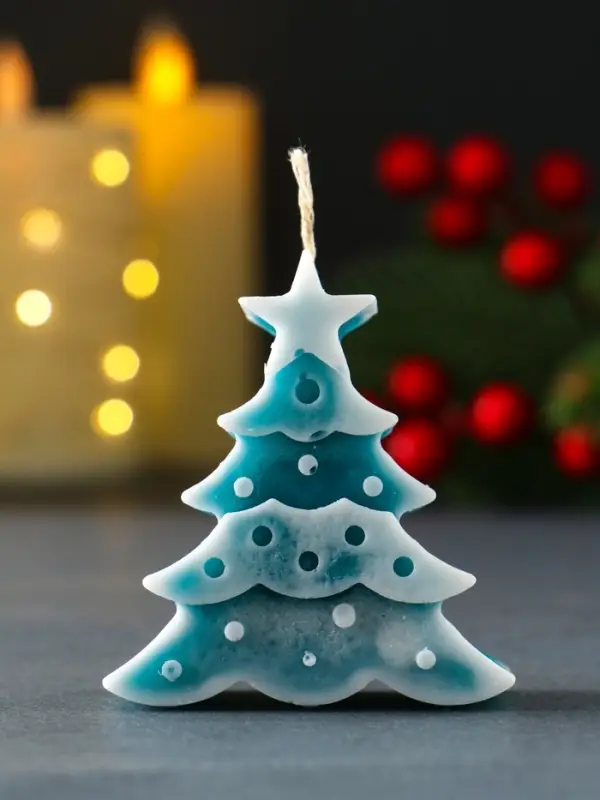Свеча новогодняя Свеча новогодняя "Ёлочка с огоньками" 65х60 мм, бирюзовый