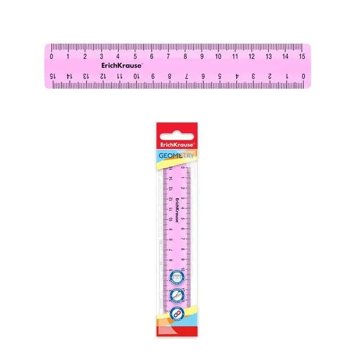 Линейка 15 см ErichKrause Линейка 15 см ErichKrause "Pastel", пластик, двусторонняя шкала, непрозрачная, розовая, европодвес