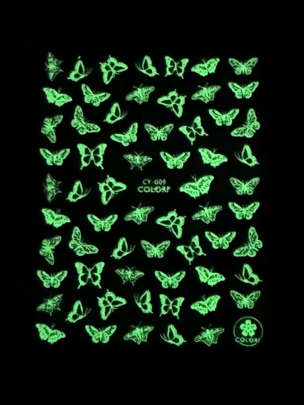 Наклейки для ногтей &laquo;Бабочки&raquo;, флуоресцентные, белые