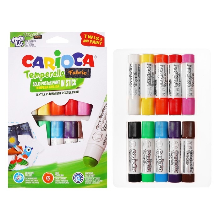 Маркер - стики для ткани 10 цветов, Carioca Маркер - стики для ткани 10 цветов, Carioca "Temperello Fabric", яркие цвета, картон, европодвес