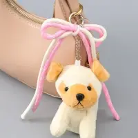 Брелок текстиль "Милый щенок с бело-розовым бантиком" бежевый 5х9,5х20 см