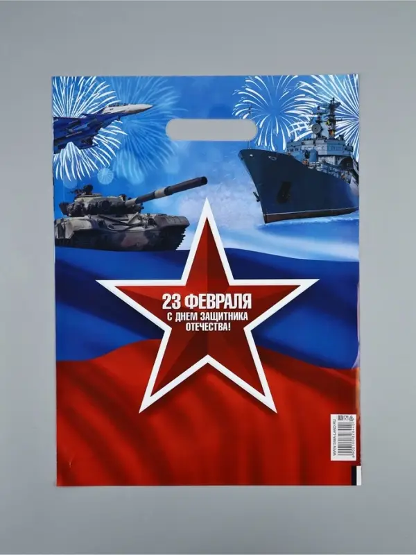 Пакет подарочный &laquo;23 февраля&raquo;, полиэтиленовый с вырубной ручкой, 30&times;40 см, 50 мкм