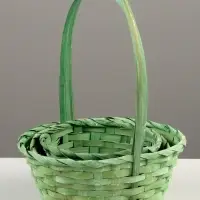 Корзина плетёная для хранения, бамбуковая, круглая, зелёная, набор 3 шт.