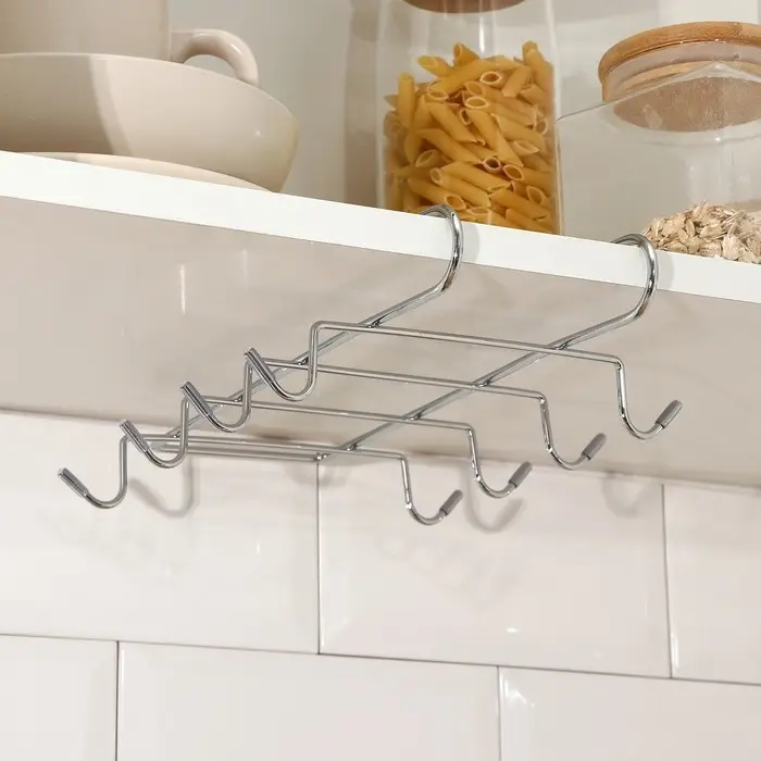 Держатель для кружек подвесной Доляна, на 8 предметов, 27.5&times;20&times;7.5 см, на толщину полки 3.5 см, хромированный