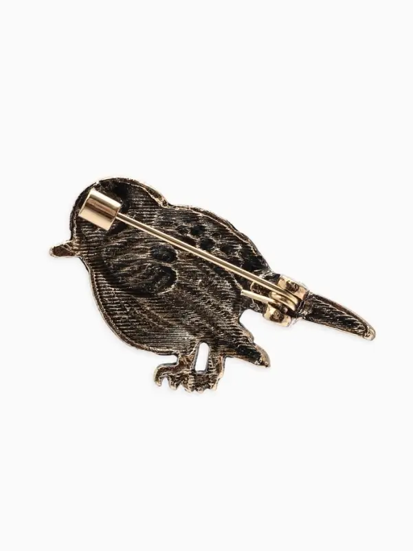 Брошь &laquo;Птица воробушек&raquo;, зелёная в чернёном золоте