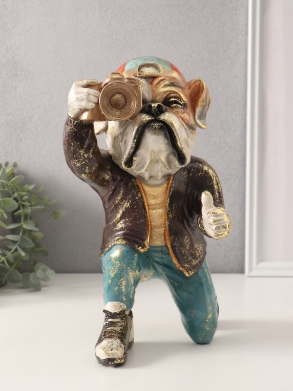 Сувенир полистоун "Бульдог с фотоаппаратом" 17,5х16х29 см