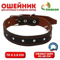 Ошейник &laquo;Строгий шип&raquo;, 70&times;3.5 см, ОШ 45-60 см, кожа, чёрный