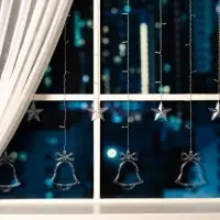 Гирлянда &laquo;Бахрома&raquo; 2.4&times;0.9 м с насадками &laquo;Колокольчики&raquo;, IP20, прозрачная нить, 138 LED, свечение мульти, 8 режимов, 220 В